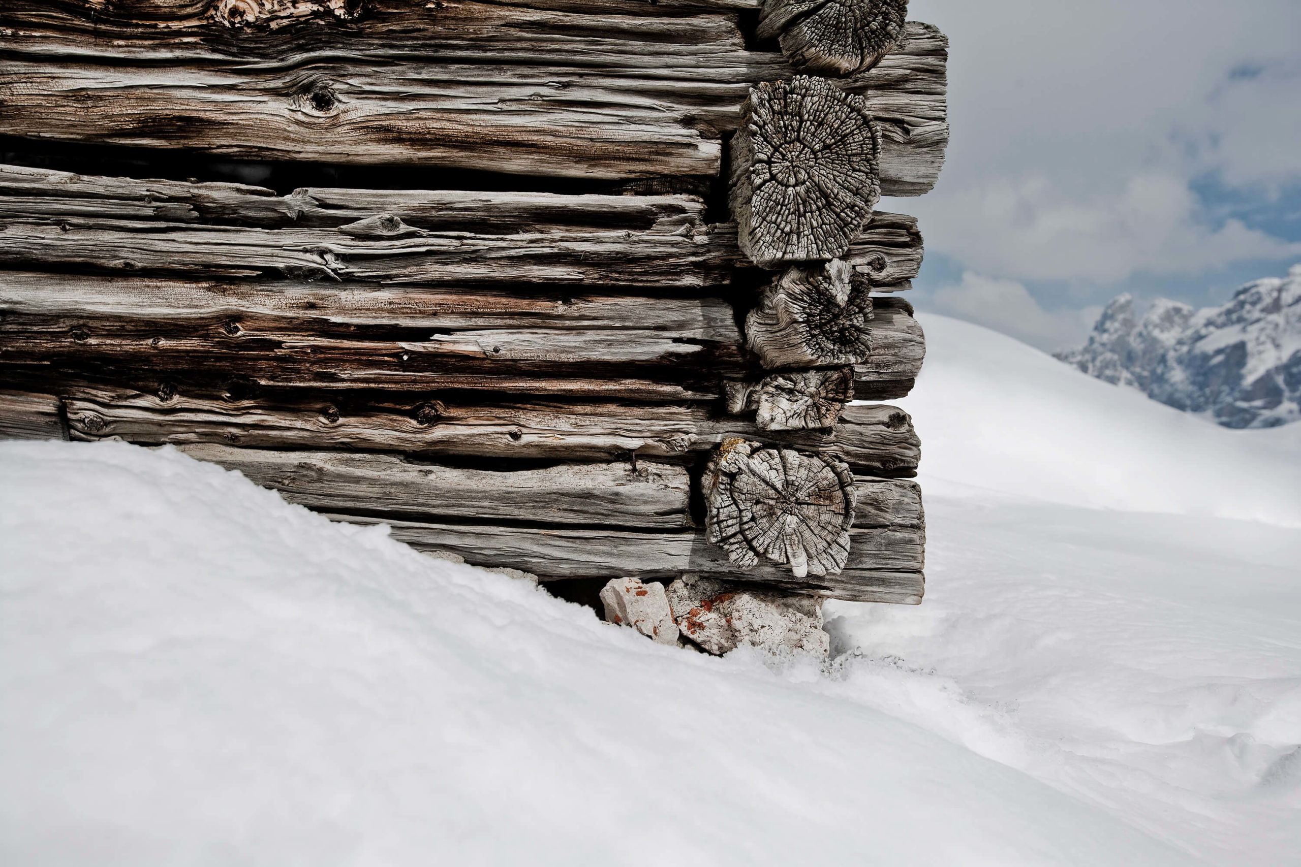 Snowbound shepherd huts, Dolomites