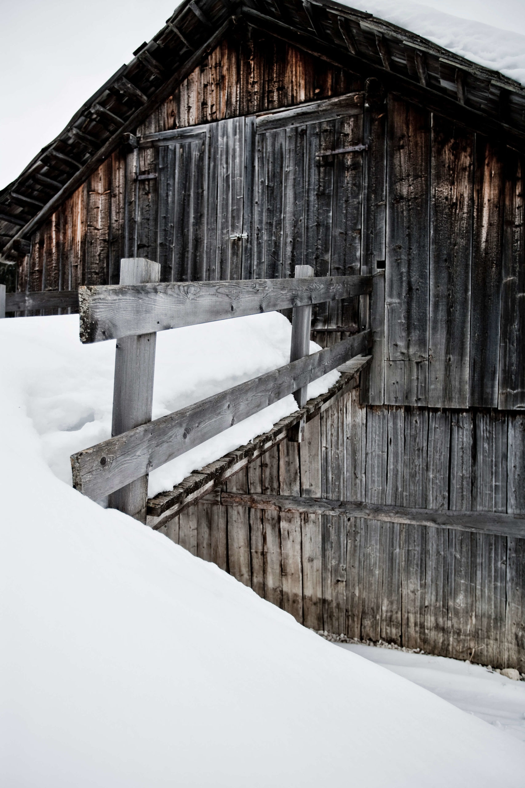 Snowbound shepherd huts, Dolomites