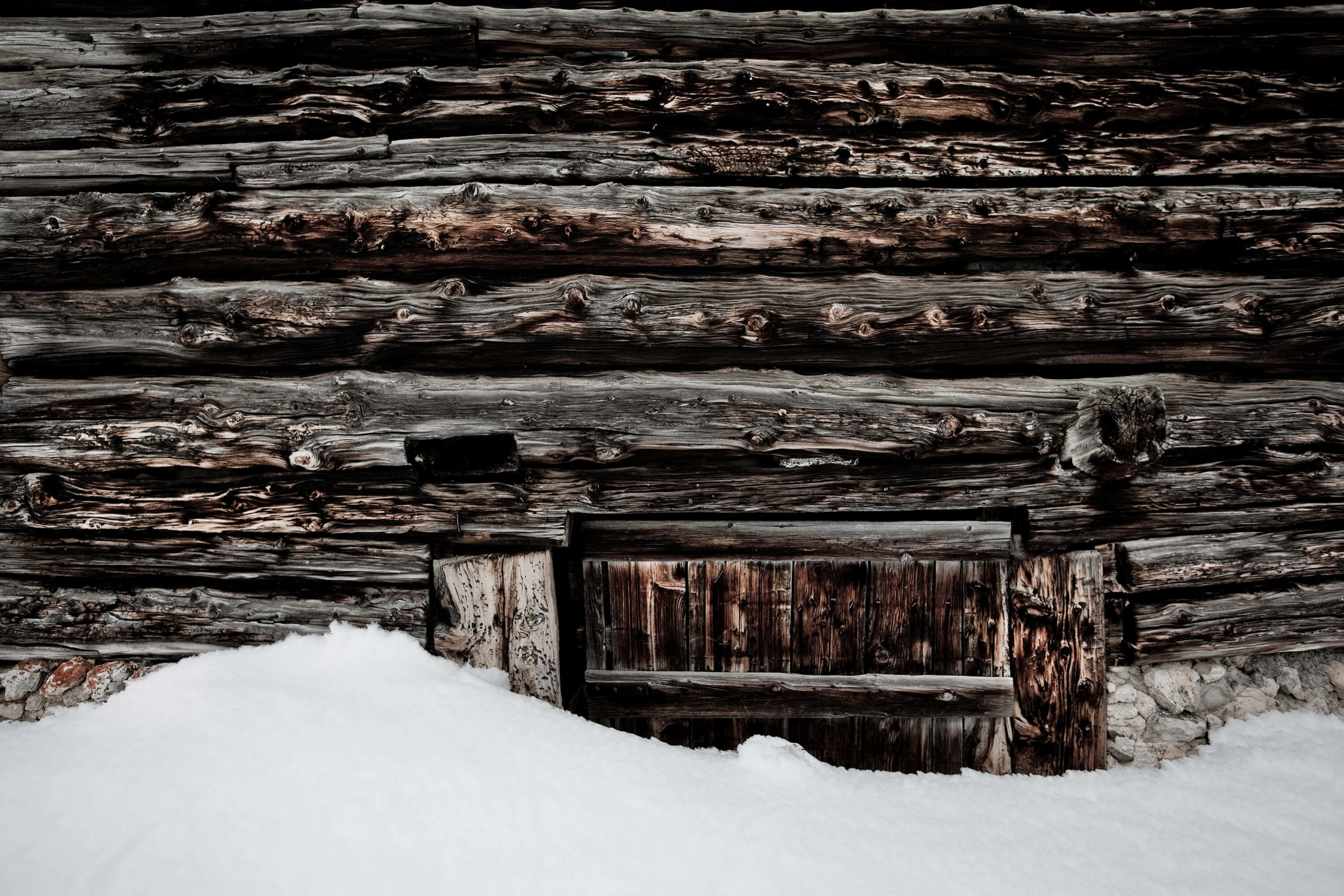 Snowbound shepherd huts, Dolomites