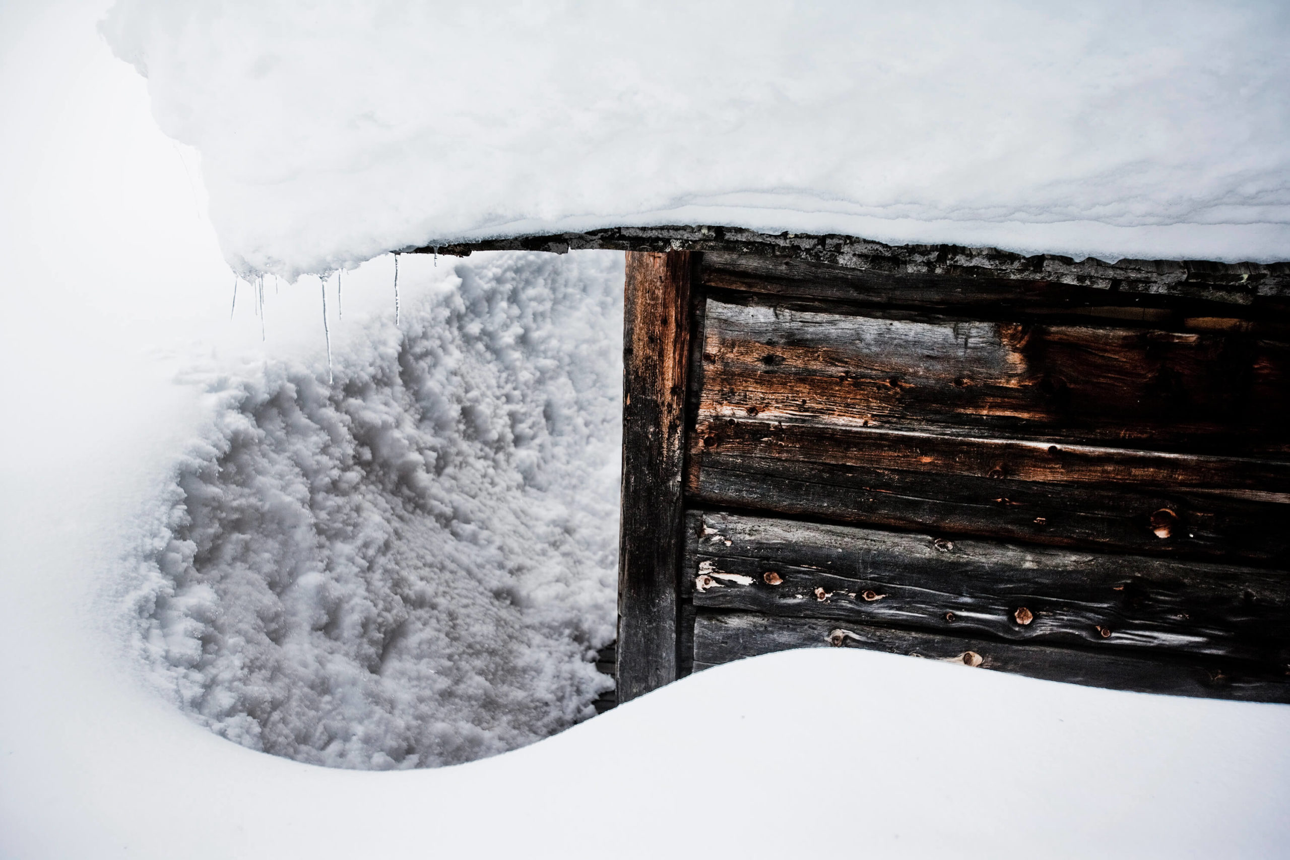 Snowbound shepherd huts, Dolomites