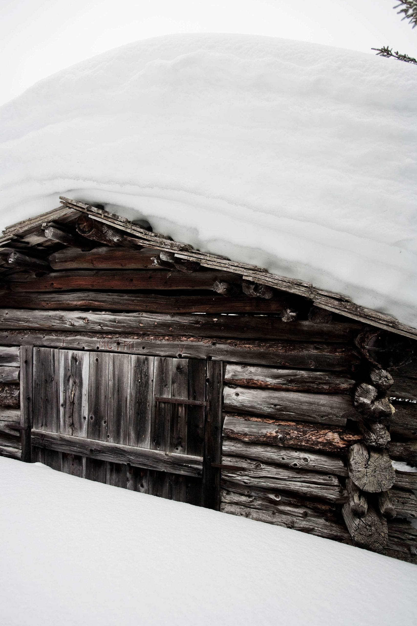 Snowbound shepherd huts, Dolomites