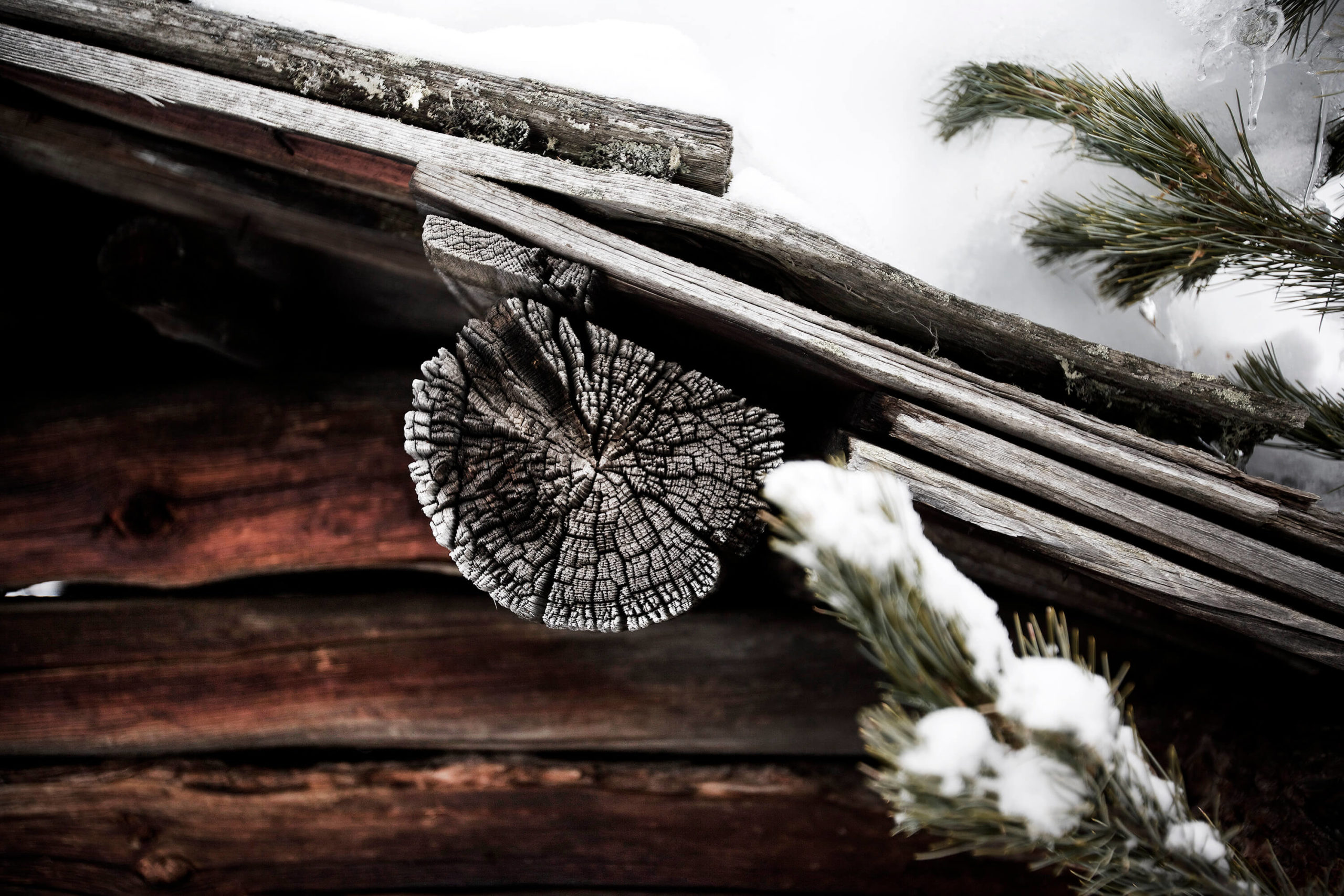 Snowbound shepherd huts, Dolomites