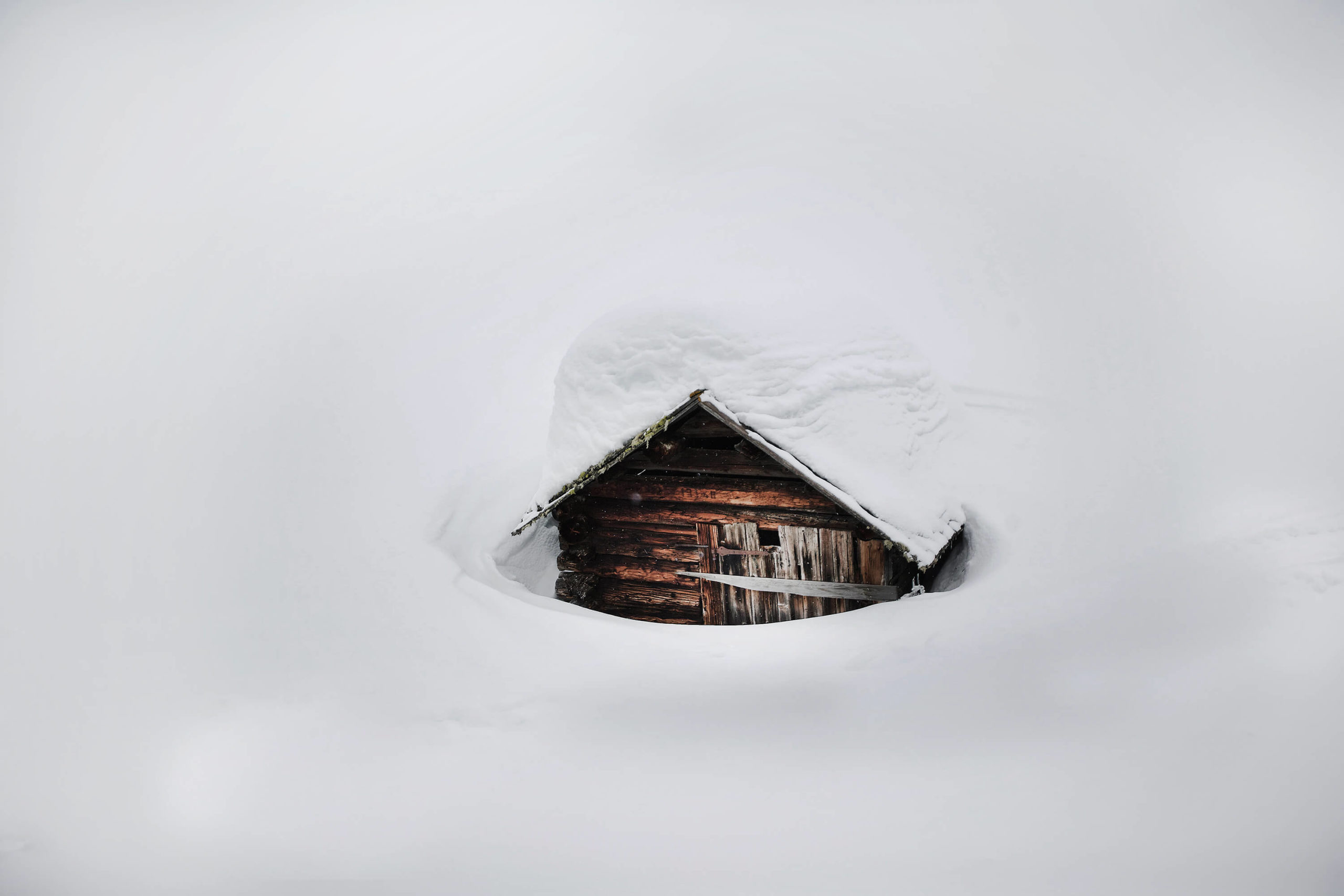 Snowbound shepherd huts, Dolomites